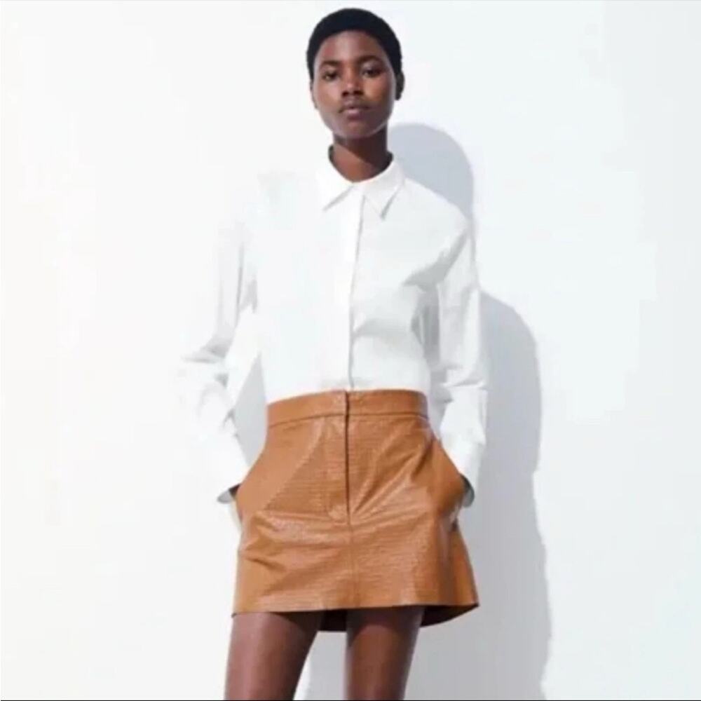 NWT COS Atelier embossed-leather mini skirt brown
